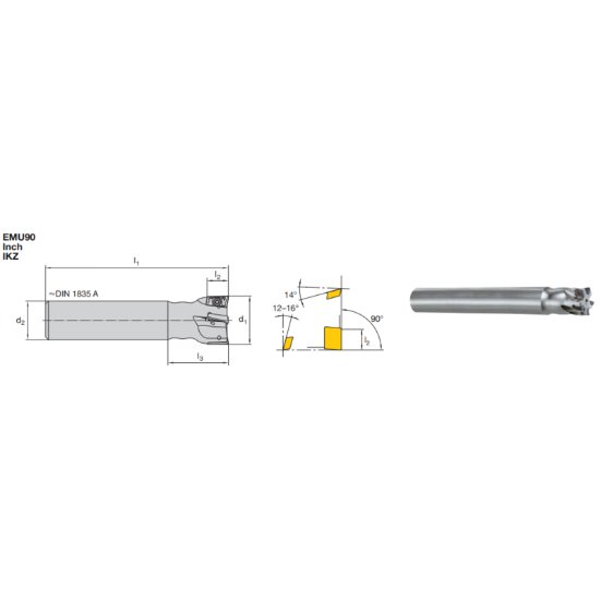 Picture of LMT Fette EMU90A17.100SEI Milling 90.0°, End Mill Milling Cutter 1.000 Cutter Diameter